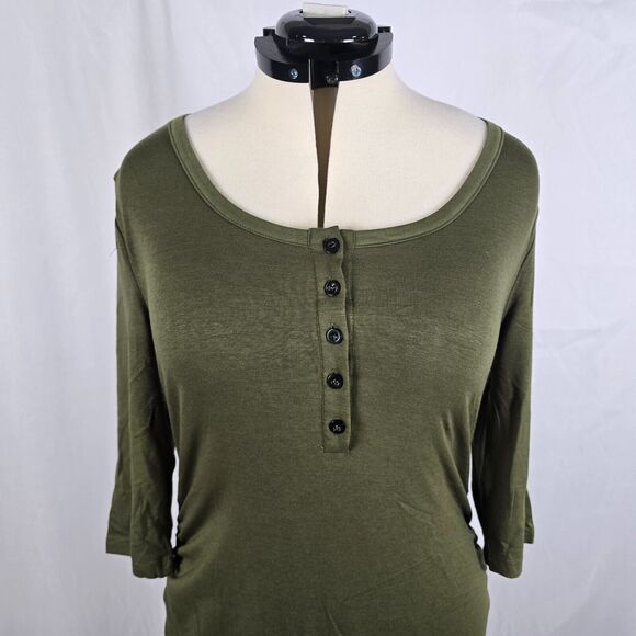 Coolmee Dress Women's L Green Midi Long Sleeve Buttons Long Sleeve Round Neck - Picture 2 of 10